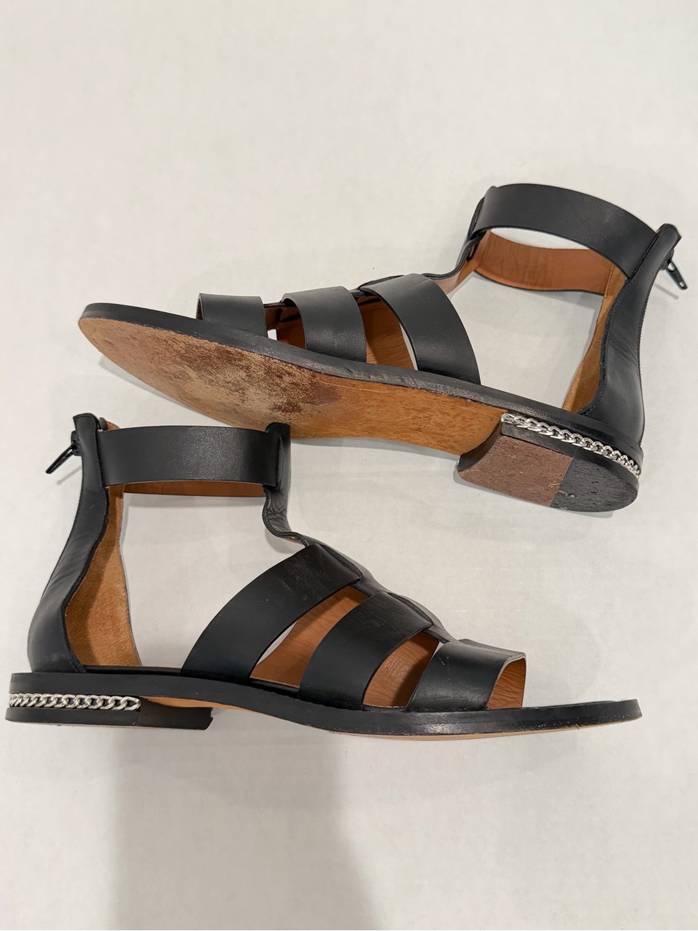 Givenchy Black Leather Strappy Gladiator Sandals size 38